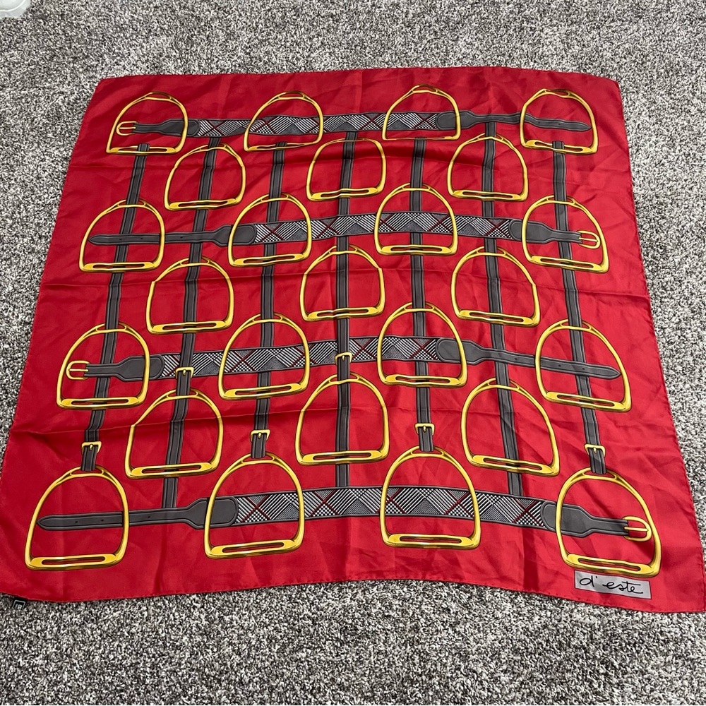 Vintage D'Este red and gold silk scarf